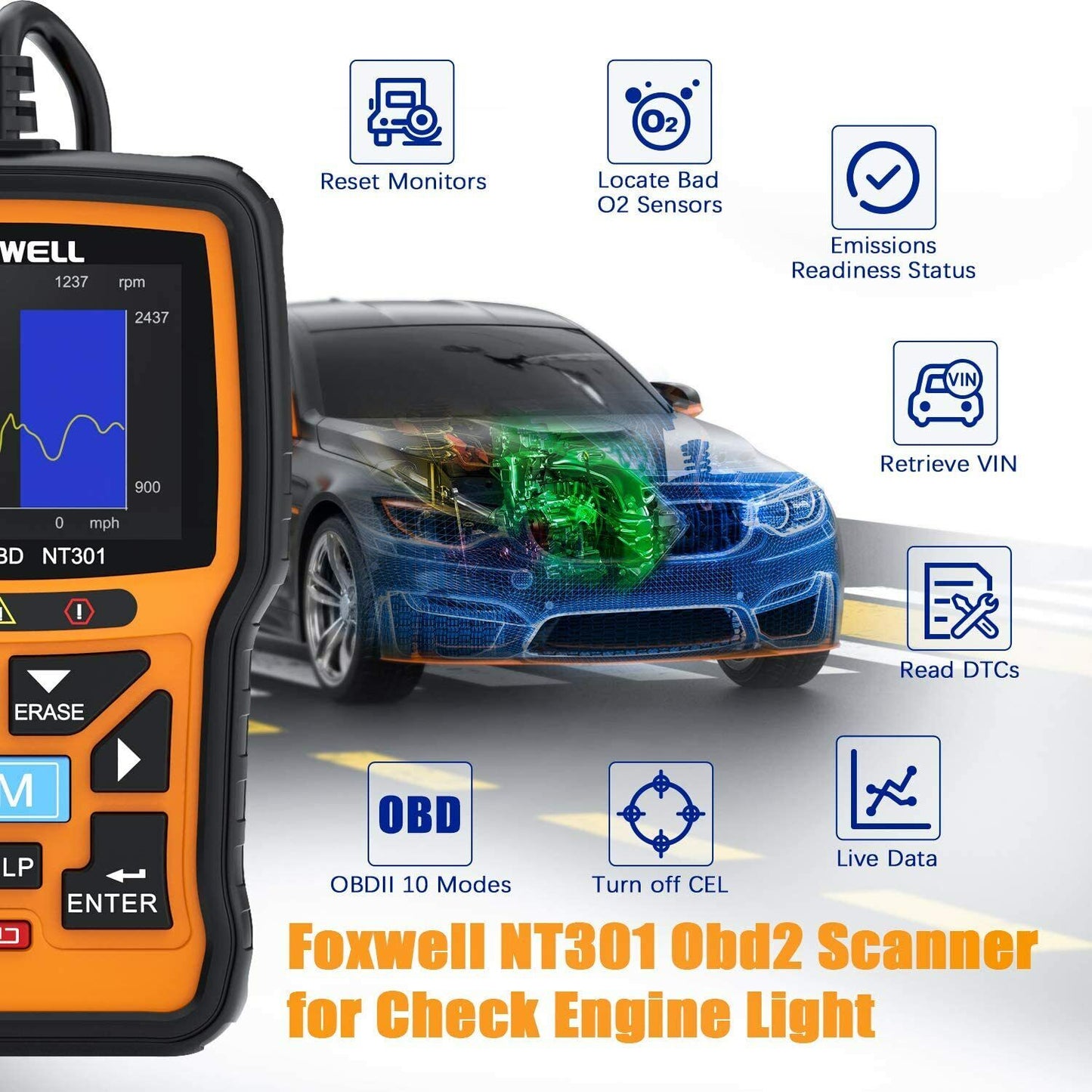 FOXWELL NT301 Car OBD2 EOBD Scanner Auto Code Reader Engine Diagnostic Scan Tool