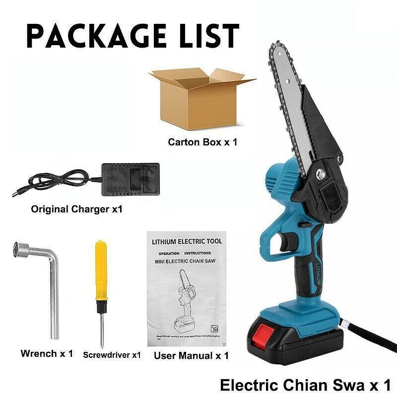 6" Rechargeable Electric Mini Cordless Chainsaw 1/2X Battery-Powered Wood Cutter