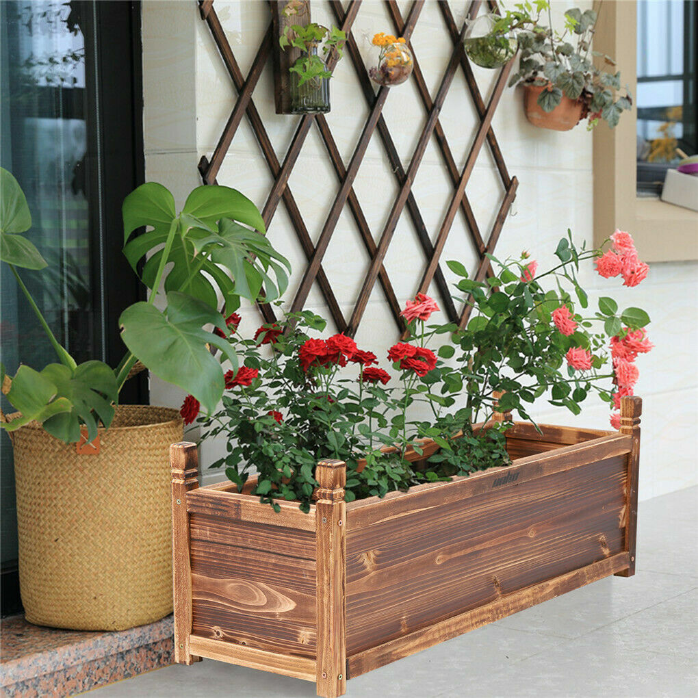 Outdoor Wooden Garden Raised Bed Flowers Herbs Pot Planter Box Porch Patio Decor