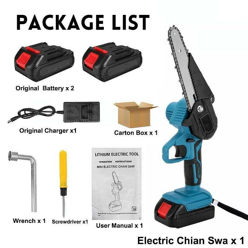 6" Rechargeable Electric Mini Cordless Chainsaw 1/2X Battery-Powered Wood Cutter