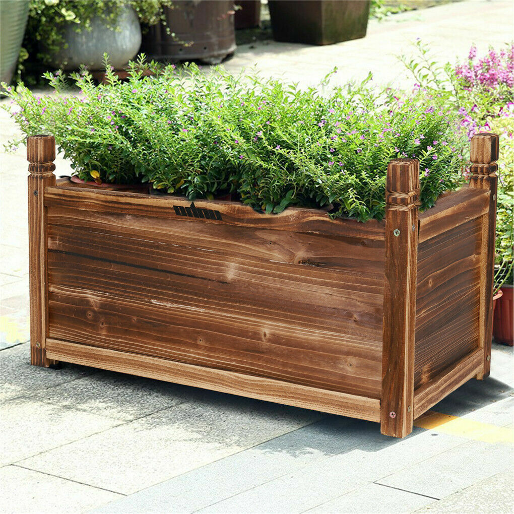 Outdoor Wooden Garden Raised Bed Flowers Herbs Pot Planter Box Porch Patio Decor