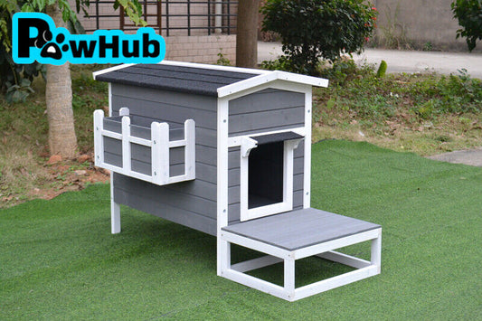 PawHub Small Animal Pet Dog Kennel Timber Cat House Cabin Wood Log Box With Deck