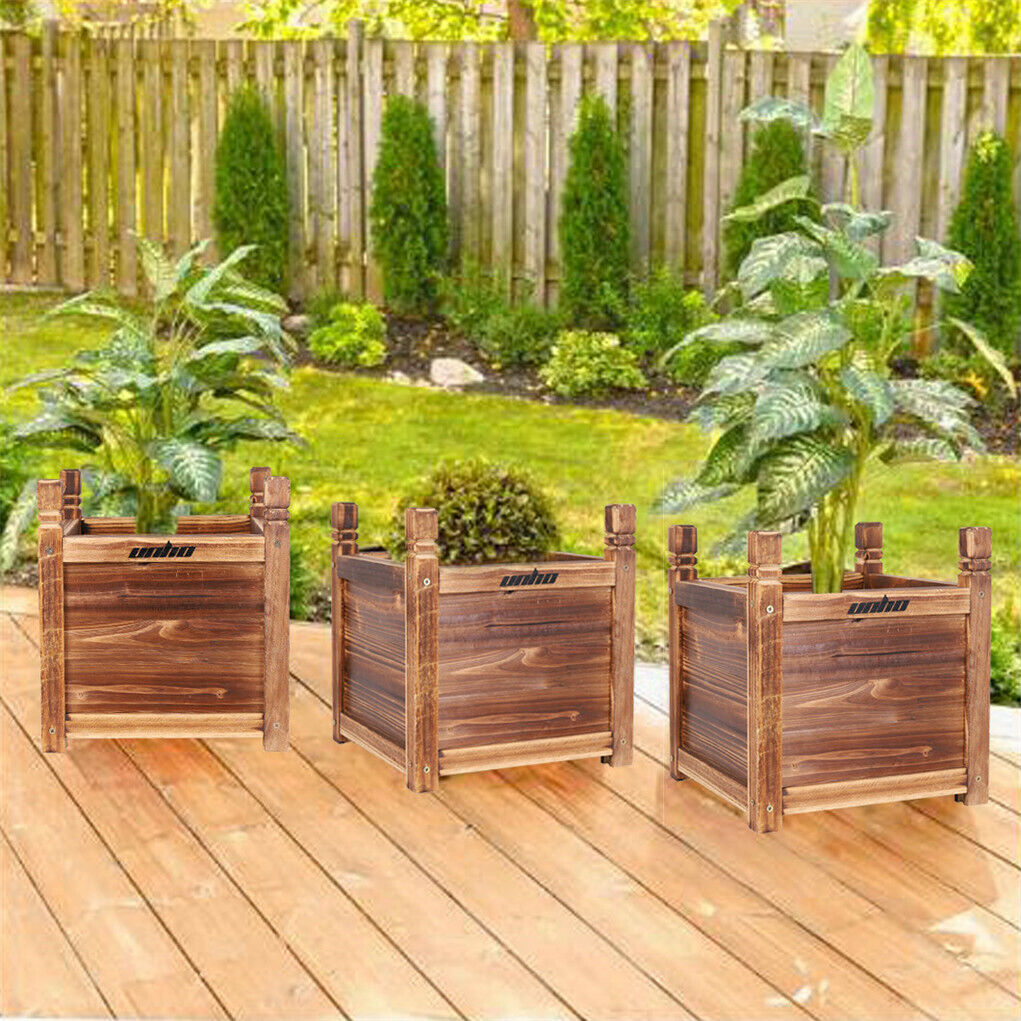 Outdoor Wooden Garden Raised Bed Flowers Herbs Pot Planter Box Porch Patio Decor