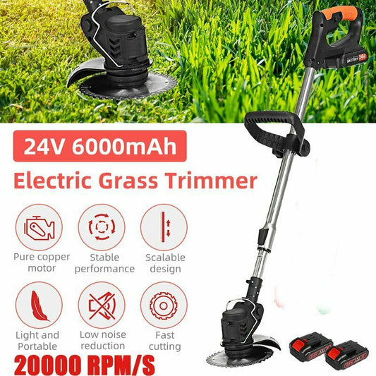 24V Cordless Lawn Weed Cutter Grass Trimmer Portable Electric Mower Pruning 800W