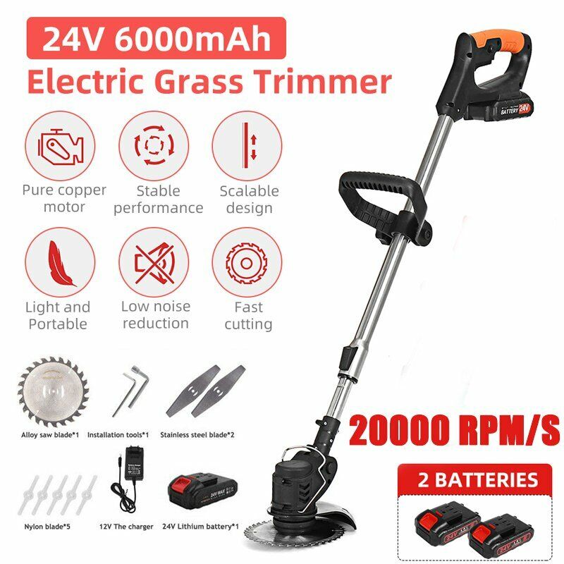 24V Cordless Lawn Weed Cutter Grass Trimmer Portable Electric Mower Pruning 800W