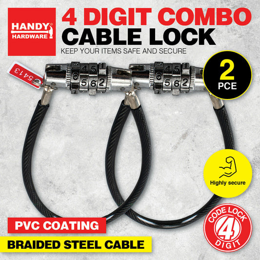 Handy Hardware®2PCE Cable Lock 4 Digit Lock System Braided Steel Cable 35cm