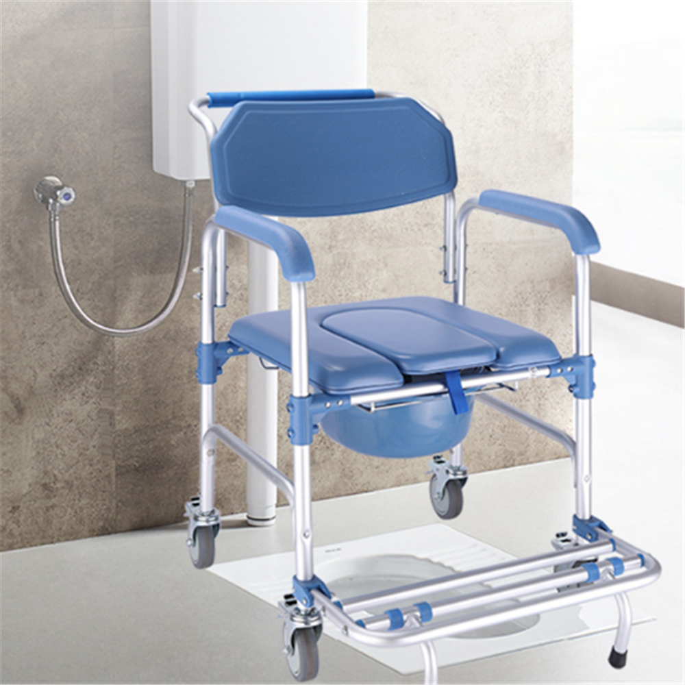 Mobile Shower Toilet Commode Chair Bathroom Bedside Aluminum Wheelchair Footrest