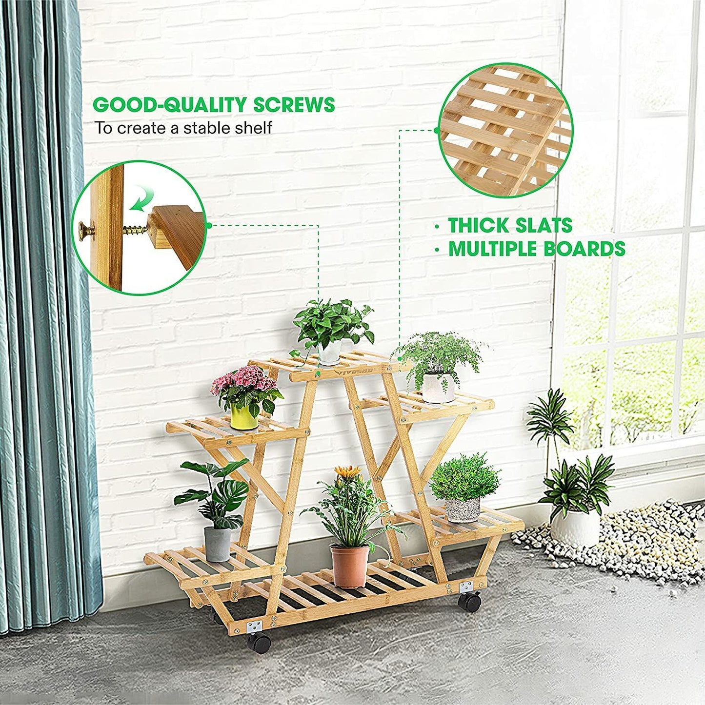 VIVOSUN 6 Tier Plant Stand Outdoor Indoor Wooden Planter Corner Pots Rack Flower