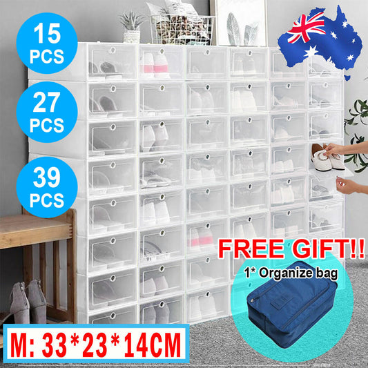 Shoe Display Cases Box Rack Large Storage Cabinet Plastic Boxes Oragniser Drawer