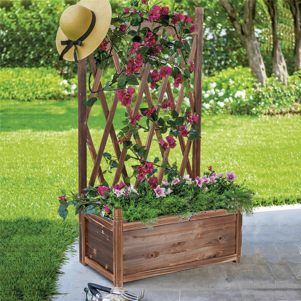 Large Raised Garden Bed Planter Box with Trellis Flower Climbing Indoor Outdoor