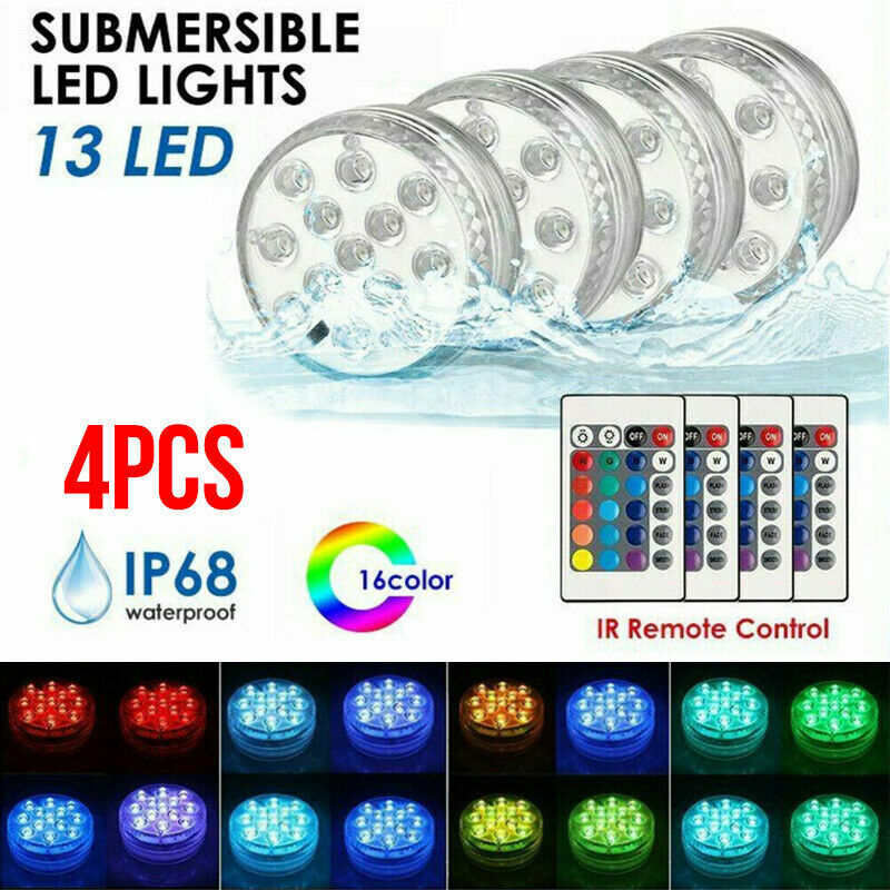 4x Underwater Light Waterproof LED RGB Submersible Aquarium Pool Pond LampRemote