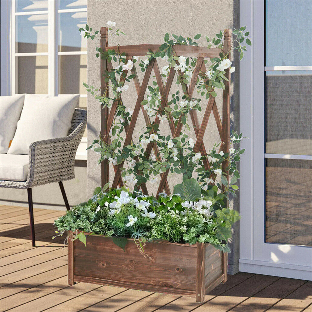 Large Raised Garden Bed Planter Box with Trellis Flower Climbing Indoor Outdoor