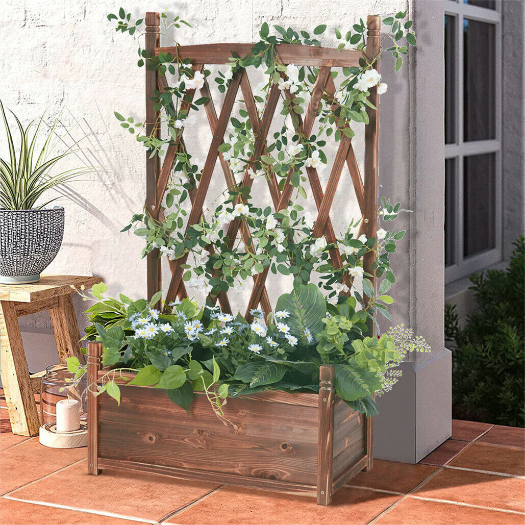 Large Raised Garden Bed Planter Box with Trellis Flower Climbing Indoor Outdoor