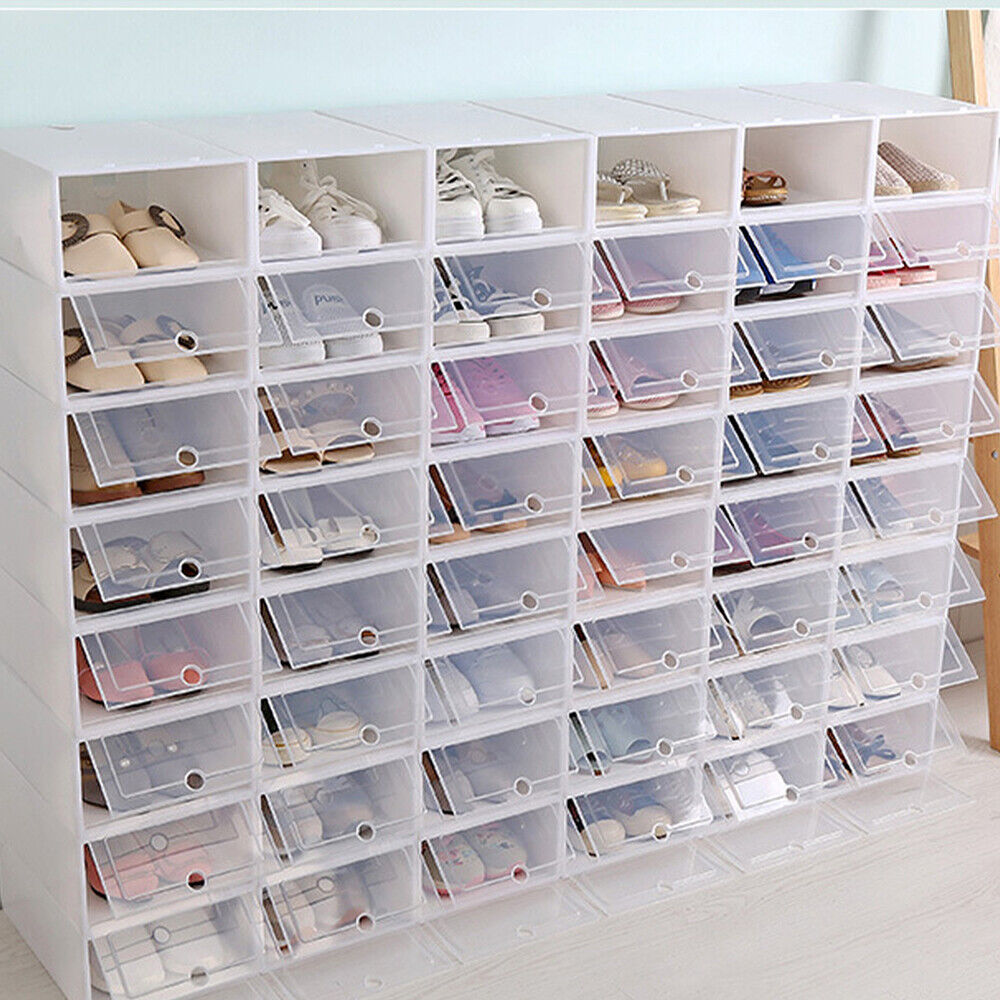 Shoe Display Cases Box Rack Large Storage Cabinet Plastic Boxes Oragniser Drawer