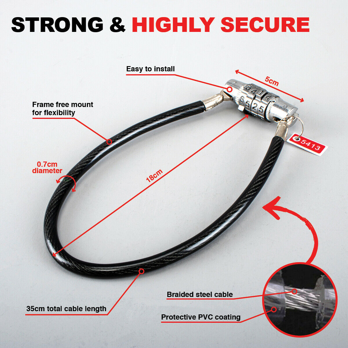 Handy Hardware®2PCE Cable Lock 4 Digit Lock System Braided Steel Cable 35cm