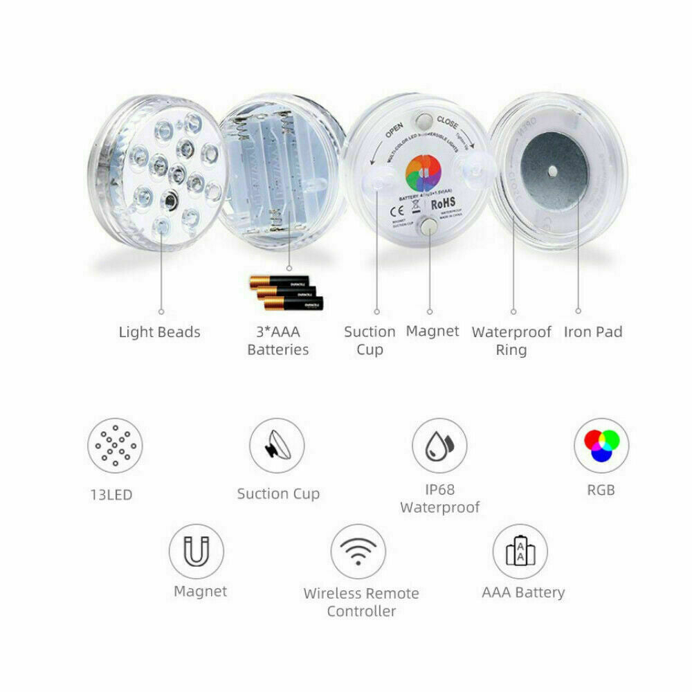 4x Underwater Light Waterproof LED RGB Submersible Aquarium Pool Pond LampRemote