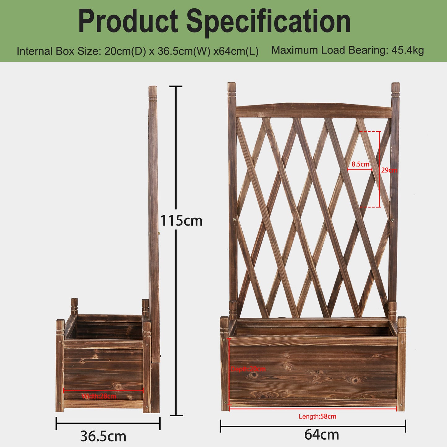 Large Raised Garden Bed Planter Box with Trellis Flower Climbing Indoor Outdoor