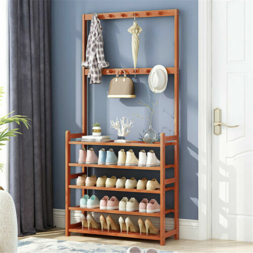 3in1 Entryway Coat Rack Hall Tree Shoe Storage Stand Shelf Scarf Handbag Hangers