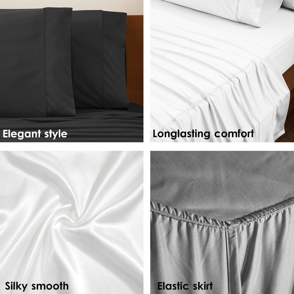 Luxury All Size Ultra SOFT Art Silk Satin Sheet Set Flat Fitted Sheet Pillowcase