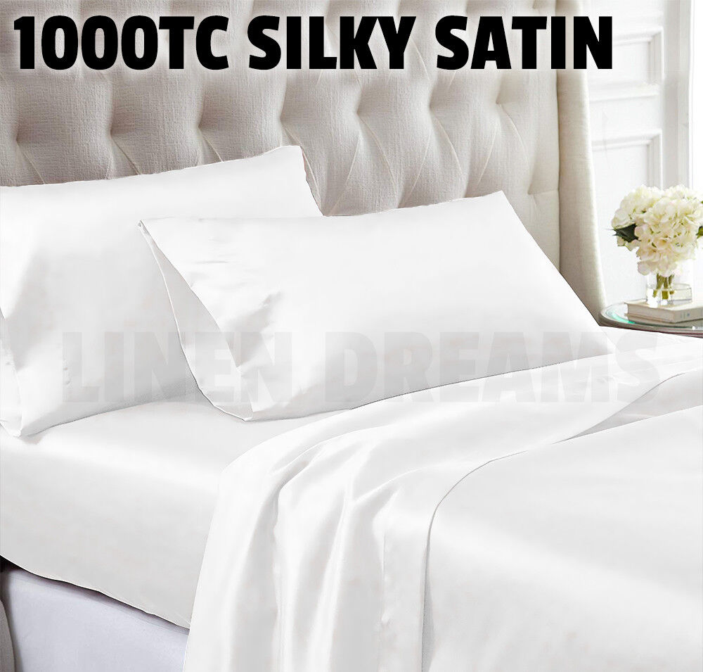 Luxury All Size Ultra SOFT Art Silk Satin Sheet Set Flat Fitted Sheet Pillowcase