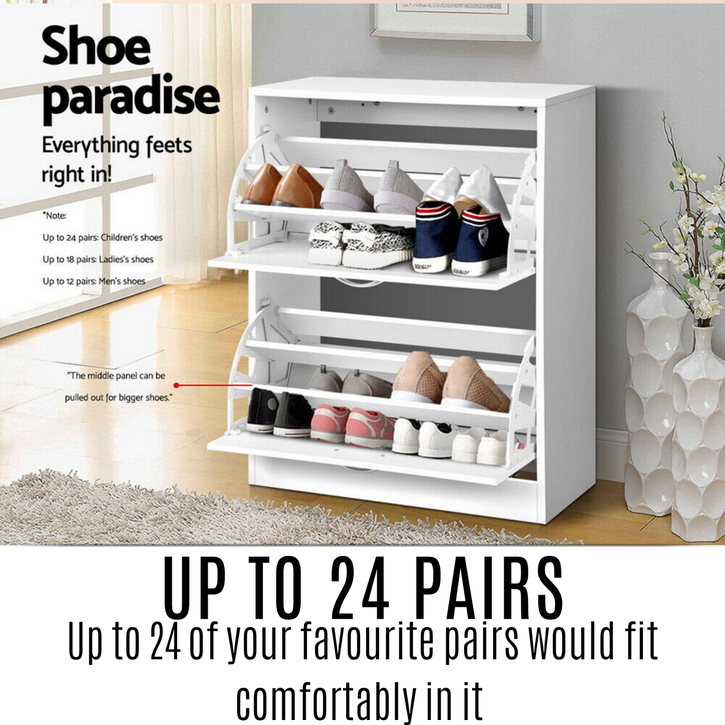 Artiss Shoe Cabinet Shoes Storage Rack 24 Pairs Wooden Organiser Shelf Cupboard