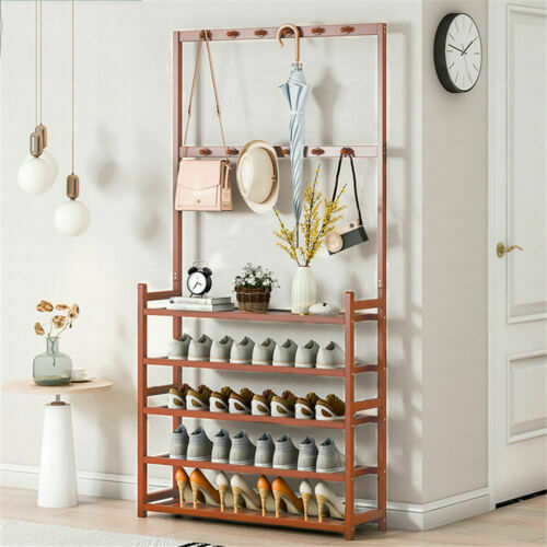 3in1 Entryway Coat Rack Hall Tree Shoe Storage Stand Shelf Scarf Handbag Hangers