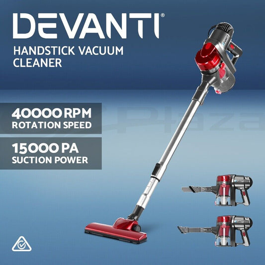 Devanti Handheld Vacuum Cleaner Stick Handstick Corded Bagless Ultra Light Red