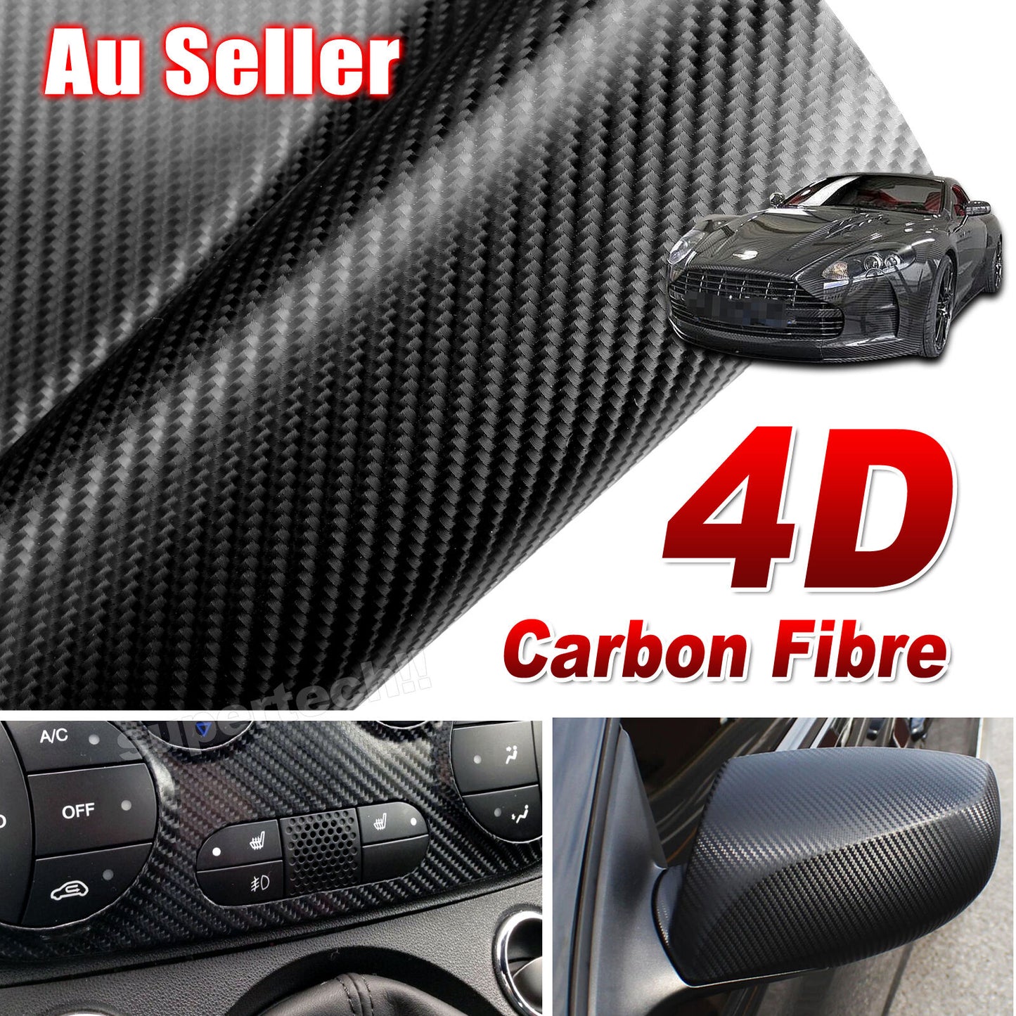 50cm x1.51M 4D Gloss Black Carbon Fibre Fiber Vinyl Car Wrap Air Release Film OZ