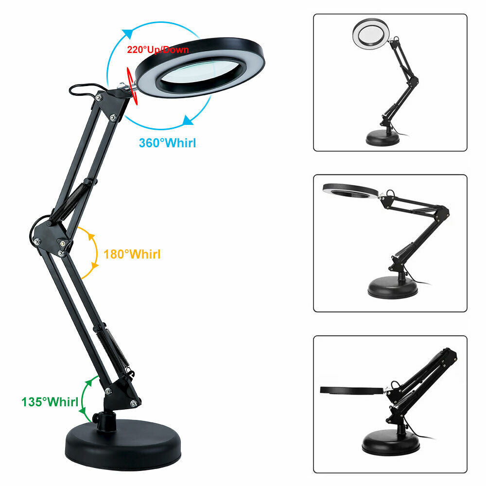 Magnifying Glass with LED Light 5X Magnifier Crafts Reading Desk Stand Lamp USB