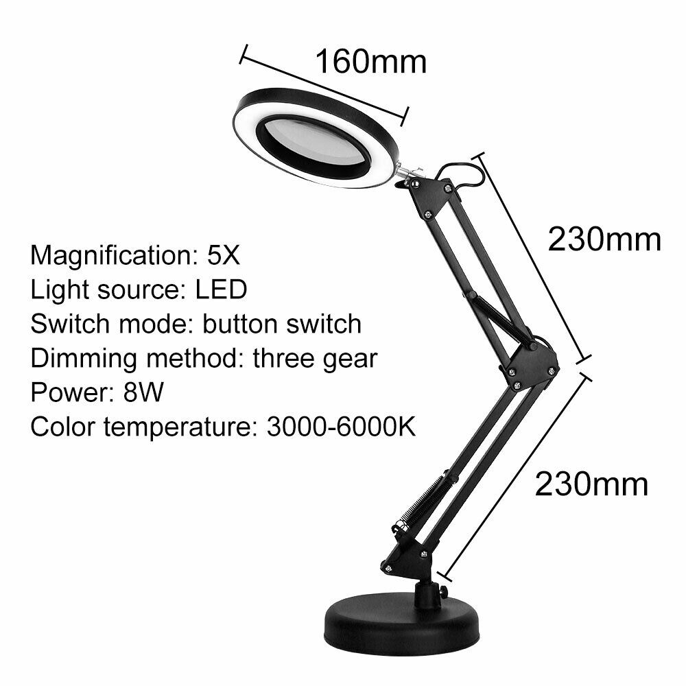 Magnifying Glass with LED Light 5X Magnifier Crafts Reading Desk Stand Lamp USB