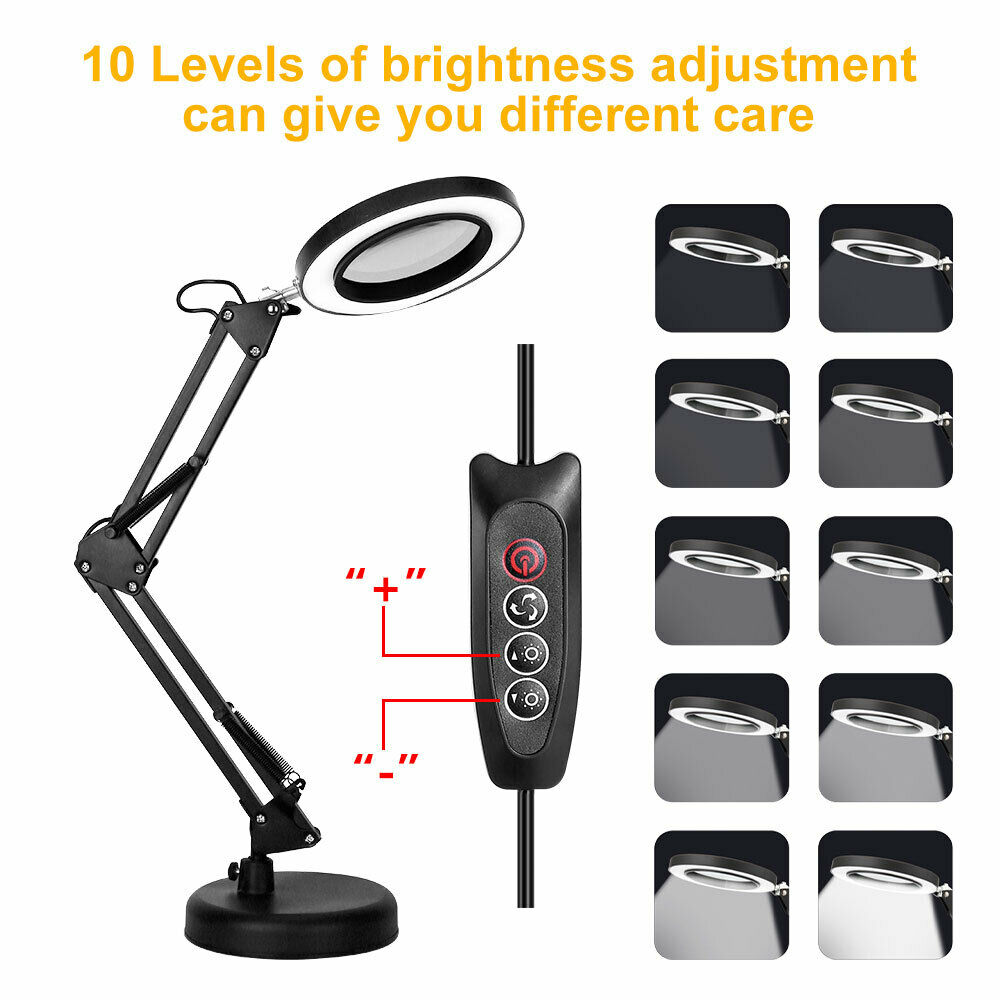 Magnifying Glass with LED Light 5X Magnifier Crafts Reading Desk Stand Lamp USB