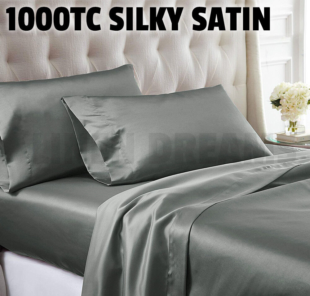 Luxury All Size Ultra SOFT Art Silk Satin Sheet Set Flat Fitted Sheet Pillowcase