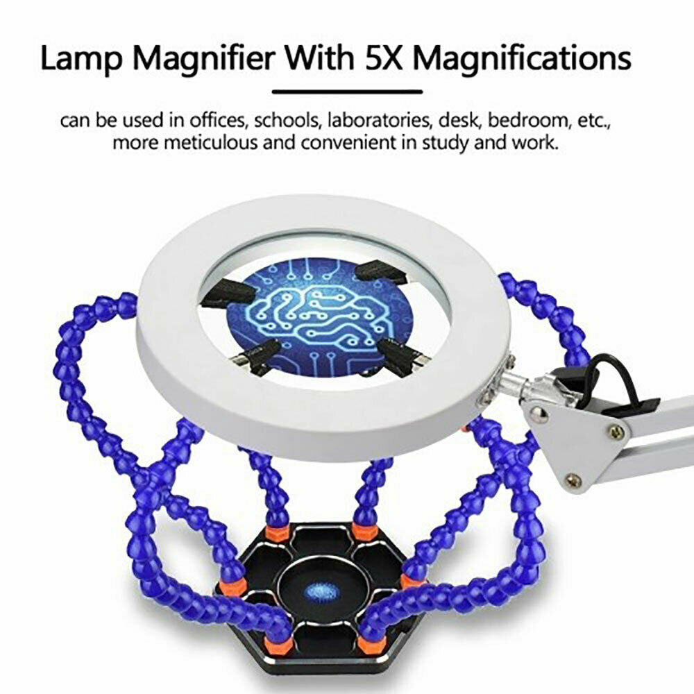 Magnifying Glass with LED Light 5X Magnifier Crafts Reading Desk Stand Lamp USB