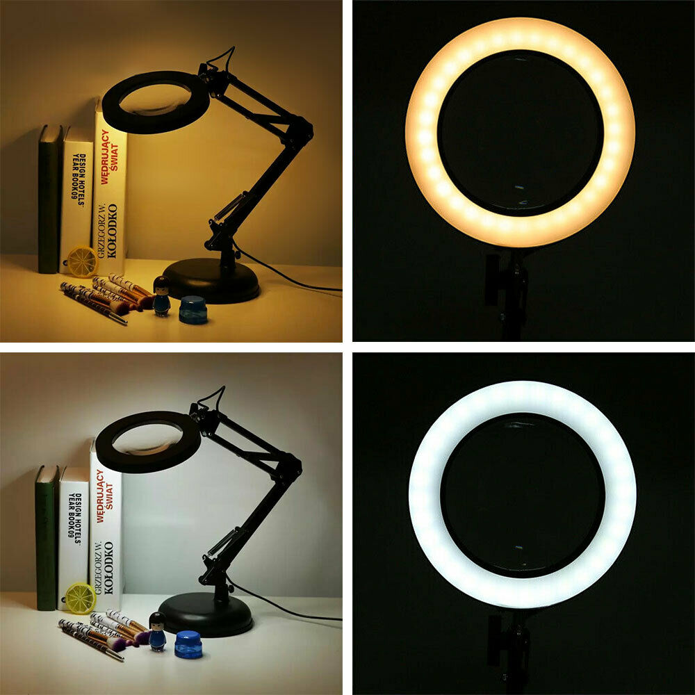 Magnifying Glass with LED Light 5X Magnifier Crafts Reading Desk Stand Lamp USB