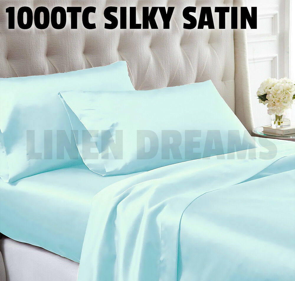 Luxury All Size Ultra SOFT Art Silk Satin Sheet Set Flat Fitted Sheet Pillowcase