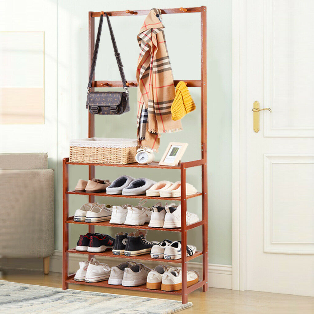 3in1 Entryway Coat Rack Hall Tree Shoe Storage Stand Shelf Scarf Handbag Hangers