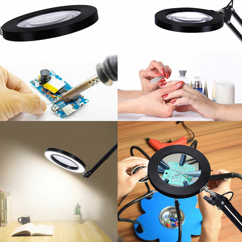 Magnifying Glass with LED Light 5X Magnifier Crafts Reading Desk Stand Lamp USB