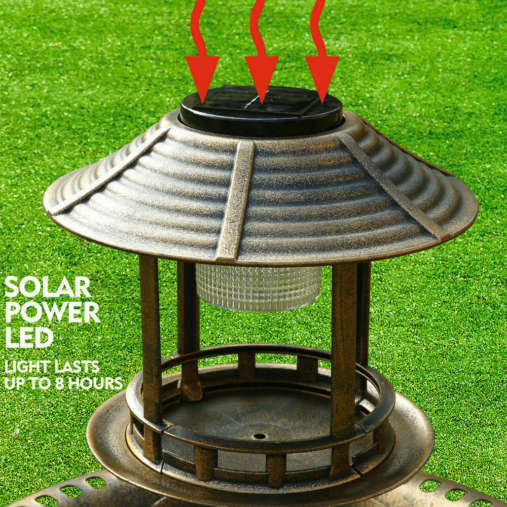 Bird Bath Feeder Feeding Food Station Solar Light Outdoor Garden Summer