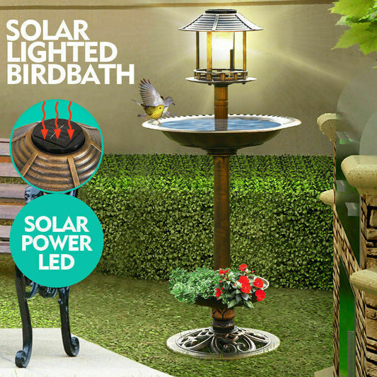 Bird Bath Feeder Feeding Food Station Solar Light Outdoor Garden Summer