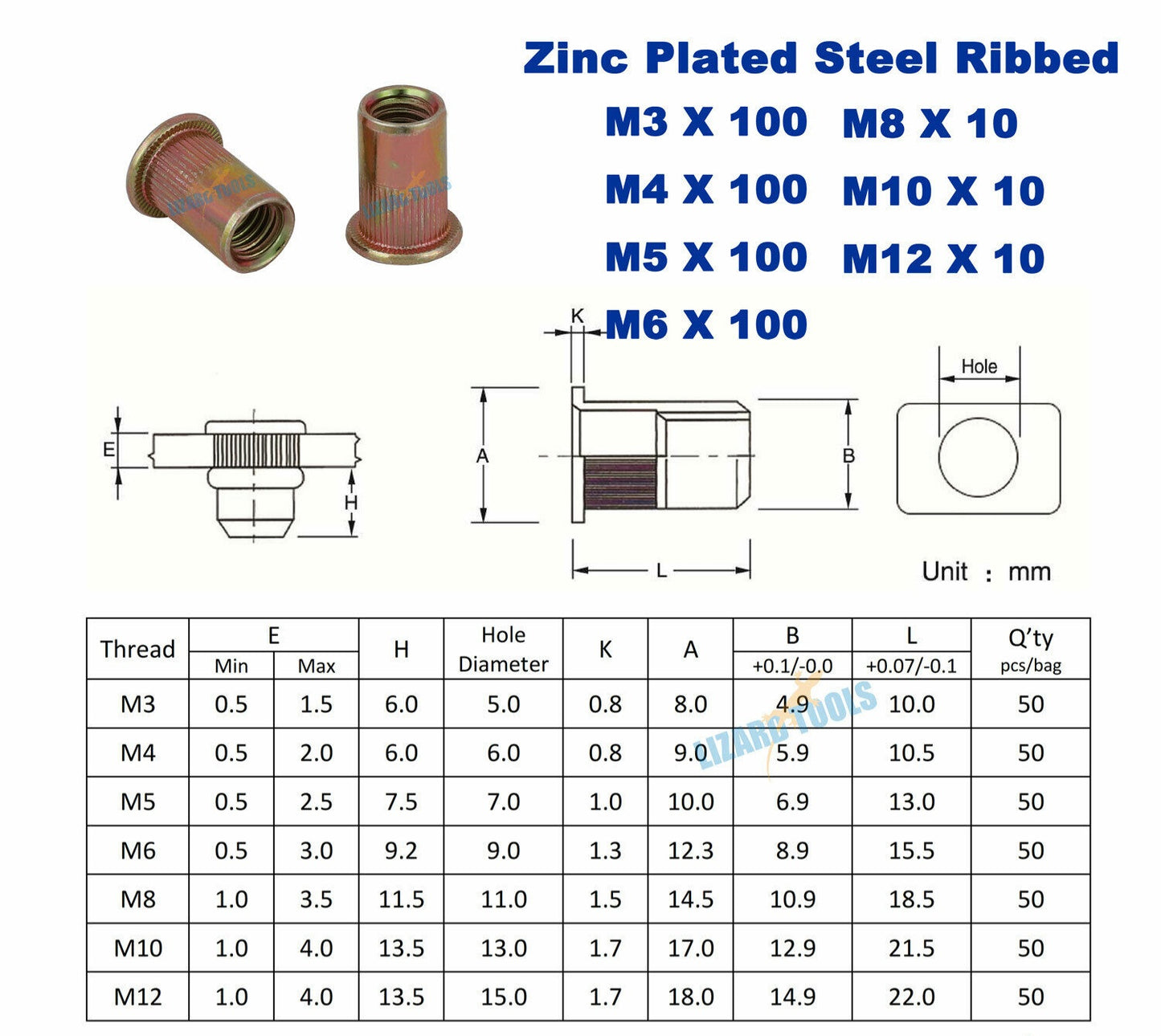 630Pcs Nut Gun Nutsert Tool Rivets M3-12 Mandrels Thread Riveting Rivnut Riveter