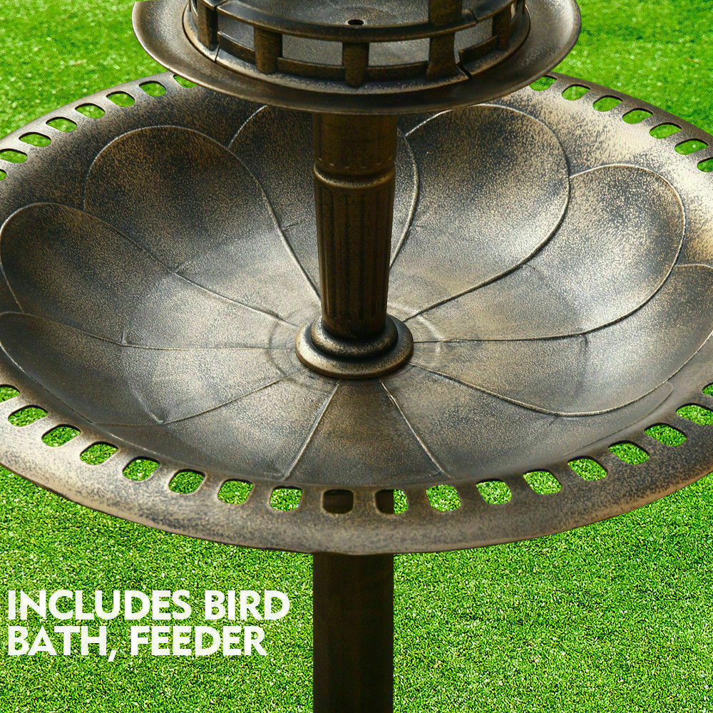 Bird Bath Feeder Feeding Food Station Solar Light Outdoor Garden Summer