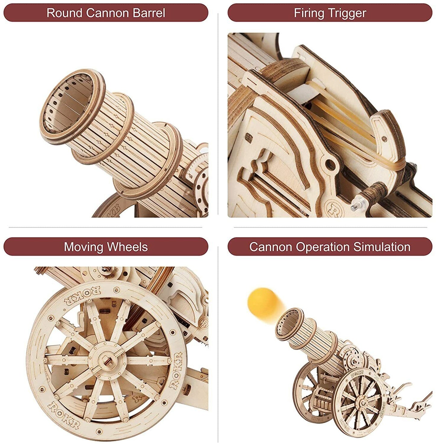 ROKR 3D Wooden Puzzles DIY Building Model Kits-Wheeled Siege Artillery Xmas Gift