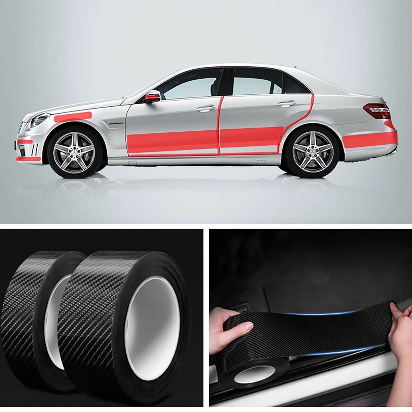 Car Door Sill Protector Edge Sticker Carbon Fiber Rubber DIY Bumper Guard Strip