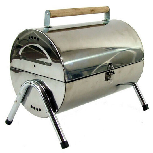 PORTABLE STAINLESS STEEL BARREL CHARCOAL GRILL BBQ WOOD BARBECUE OUTDOOR CAMPING