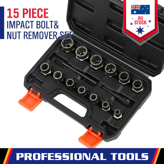 15-Piece Impact Damaged Bolt Nut Screw Remover Tool Socket Threading Extractor