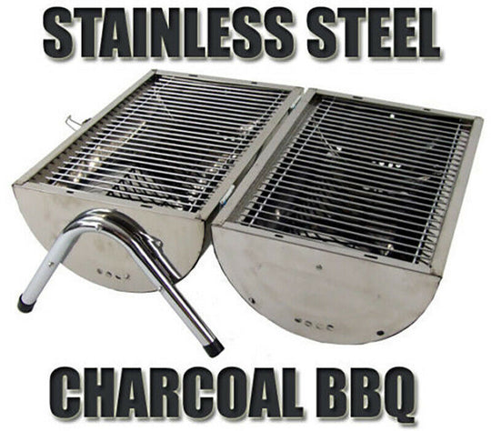 PORTABLE STAINLESS STEEL BARREL CHARCOAL GRILL BBQ WOOD BARBECUE OUTDOOR CAMPING