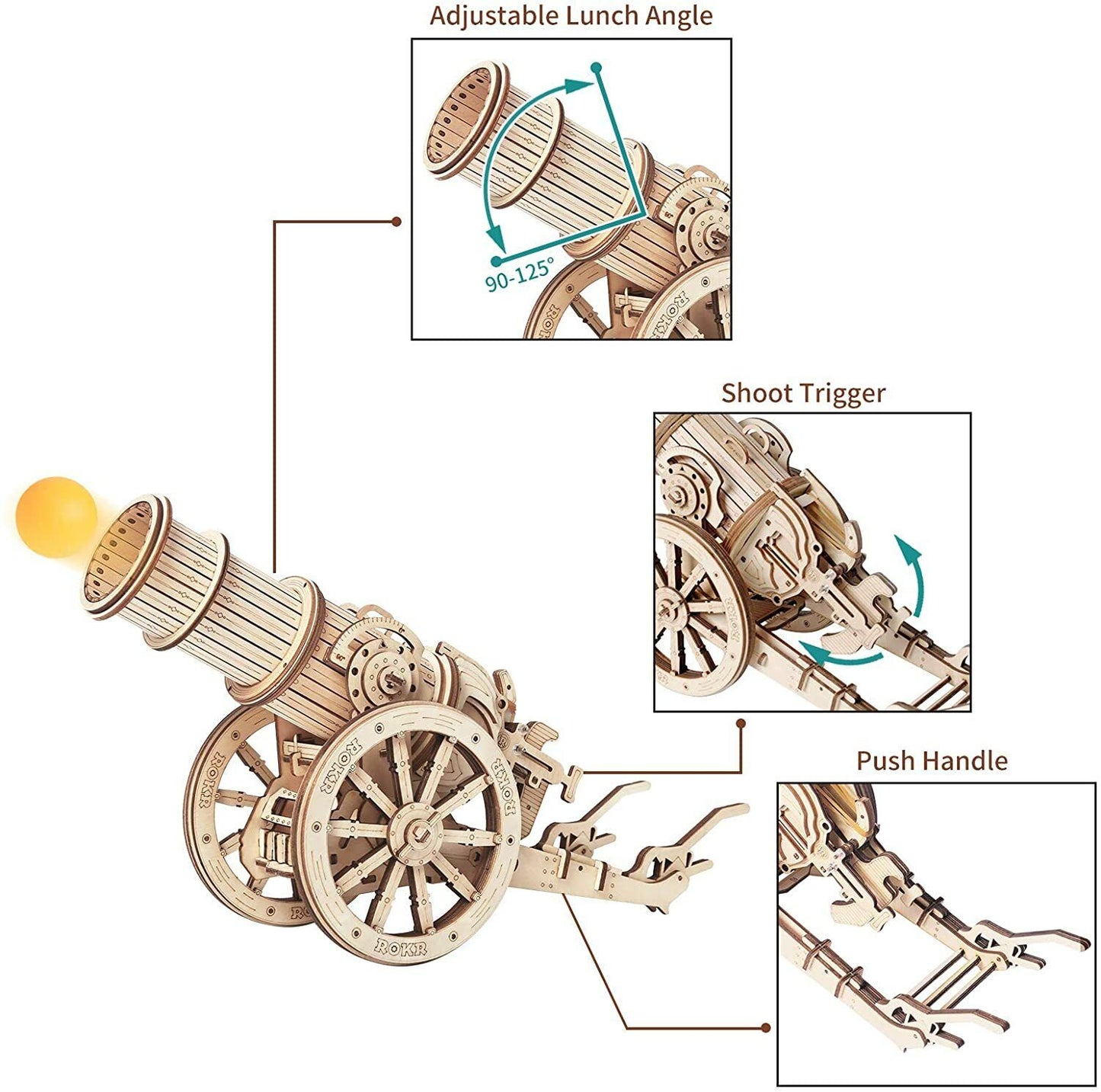 ROKR 3D Wooden Puzzles DIY Building Model Kits-Wheeled Siege Artillery Xmas Gift