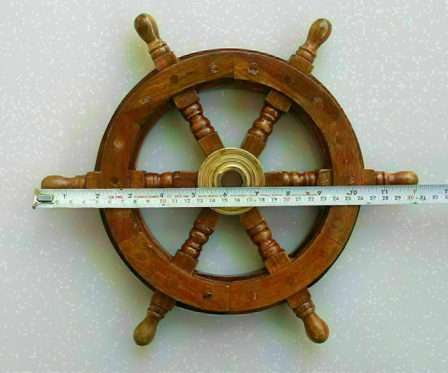 12"Brass Nautical Wooden Ship Steering Wheel Pirate Décor Wood Fishing Wall Boat