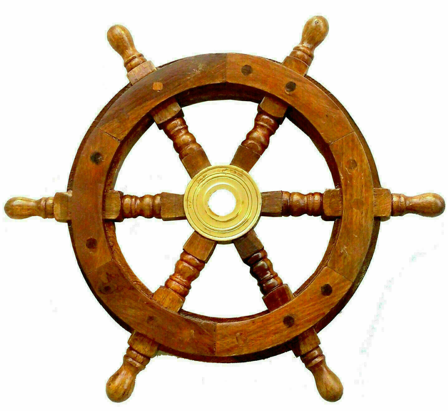 12"Brass Nautical Wooden Ship Steering Wheel Pirate Décor Wood Fishing Wall Boat