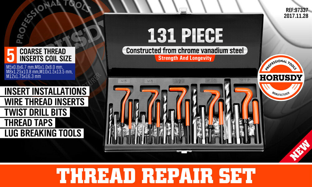 131Pc Thread Repair Kit HSS Drill Helicoil Metric Set Heli Coil Tap Insert Case